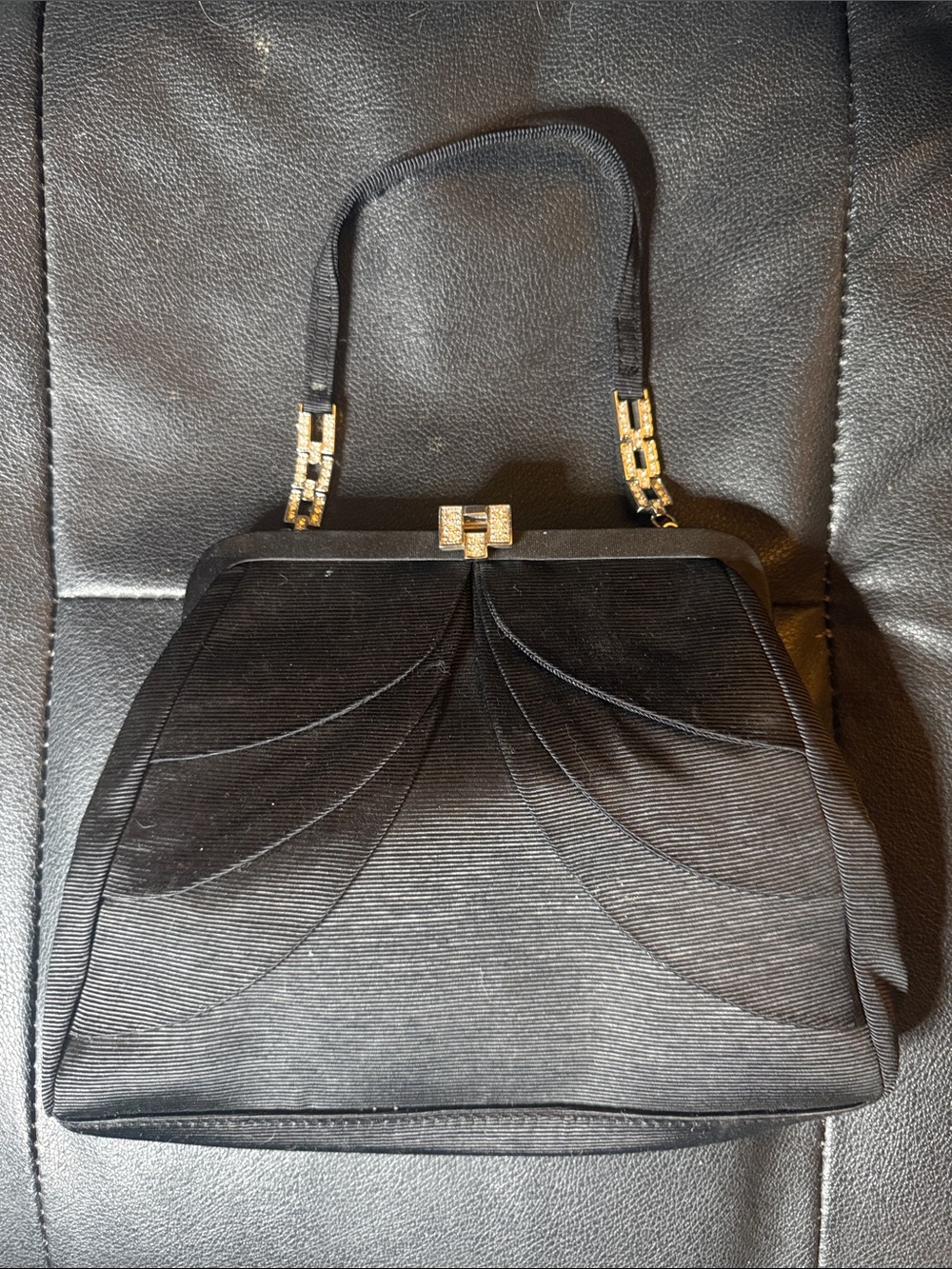 Vintage Black Evening Clutch with Gold-Tone Accents